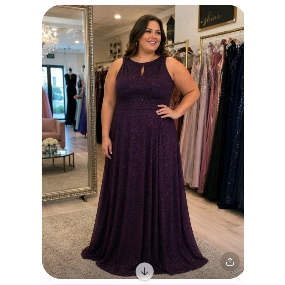 En Focus Women Plum Purple Glitter Keyhole Neck Gown Dress 16W Sleeveless Formal